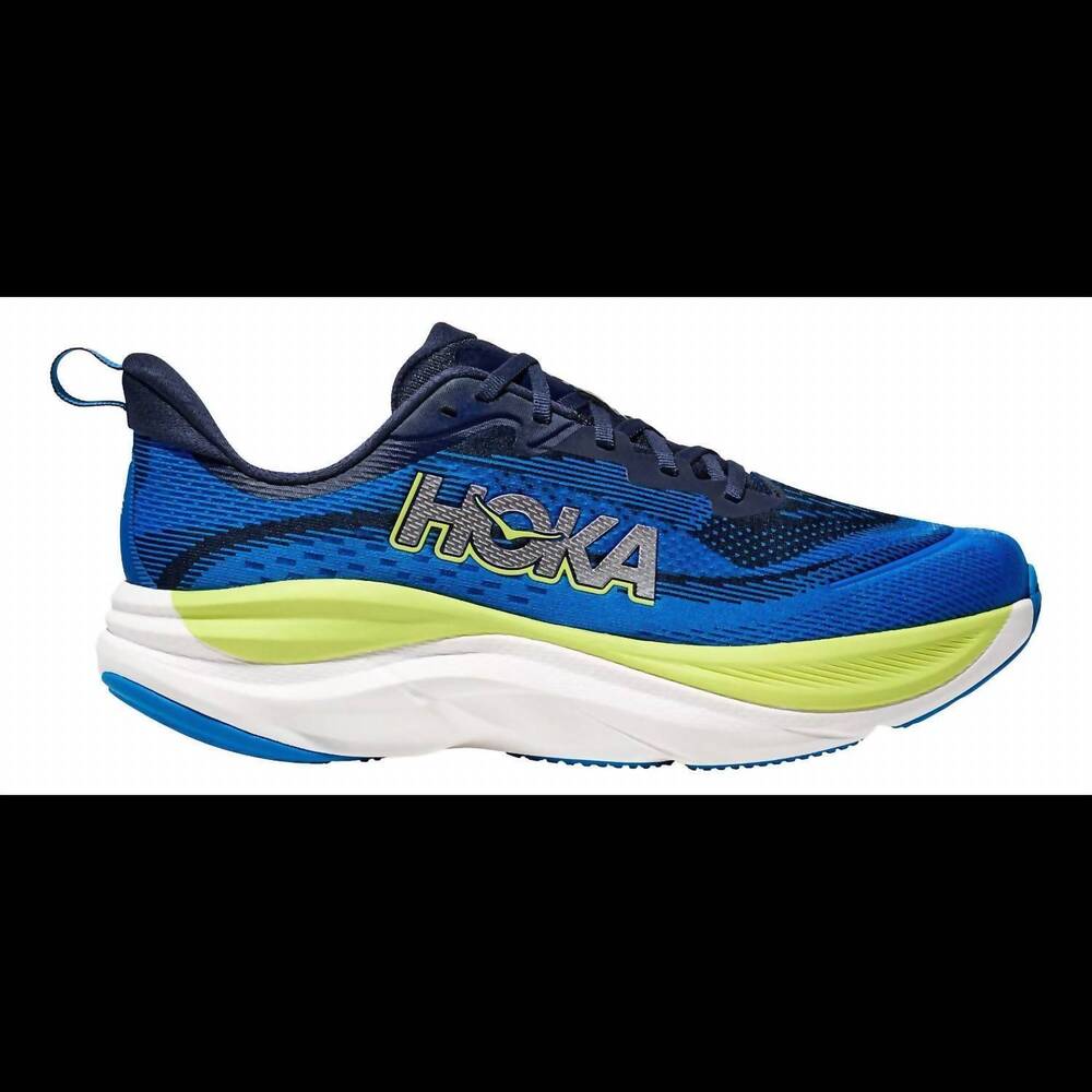 NEW HOKA men's skyflow wide running shoes in navy/lime